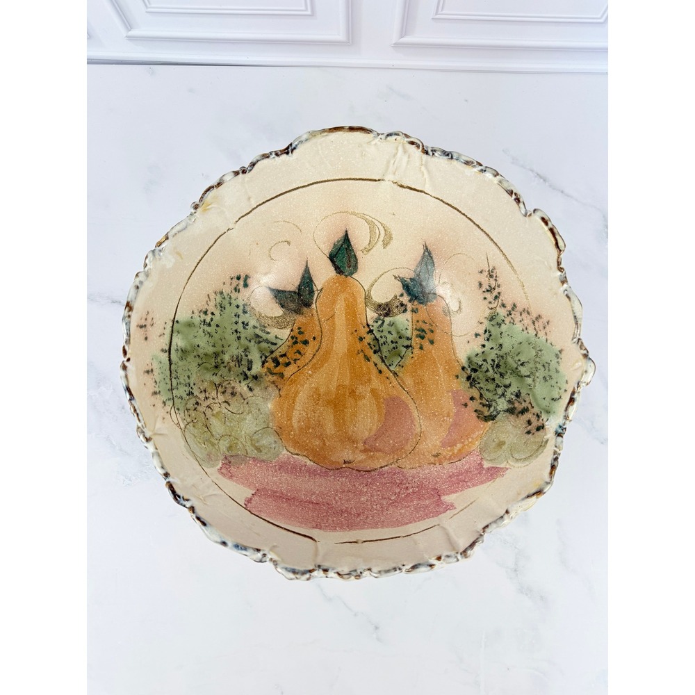 Mary Classen Studio Pottery Large 10" Bowl Pear Motif Signed Davis CA